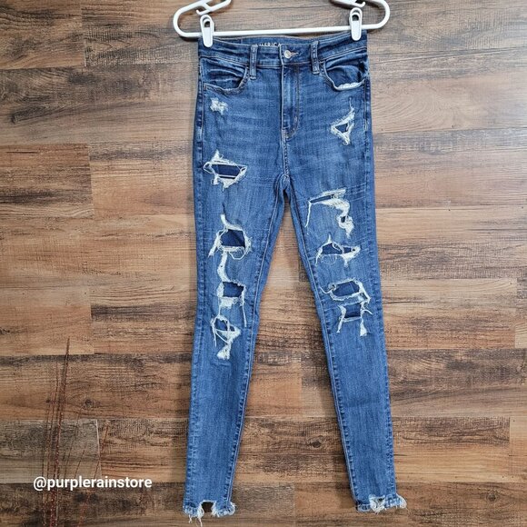 American Eagle Jeans 2 R Jegging Super Hi Rise Next Level Stretch Medium Wash - Picture 1 of 13